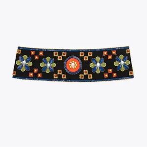 Tory Burch Black Belt with Colorful Embroidery